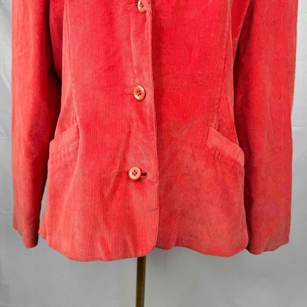L.L. Bean Orange Corduroy Blazer Vintage 90s 3 Button Notched Lapel Pockets Lg - Picture 4 of 14